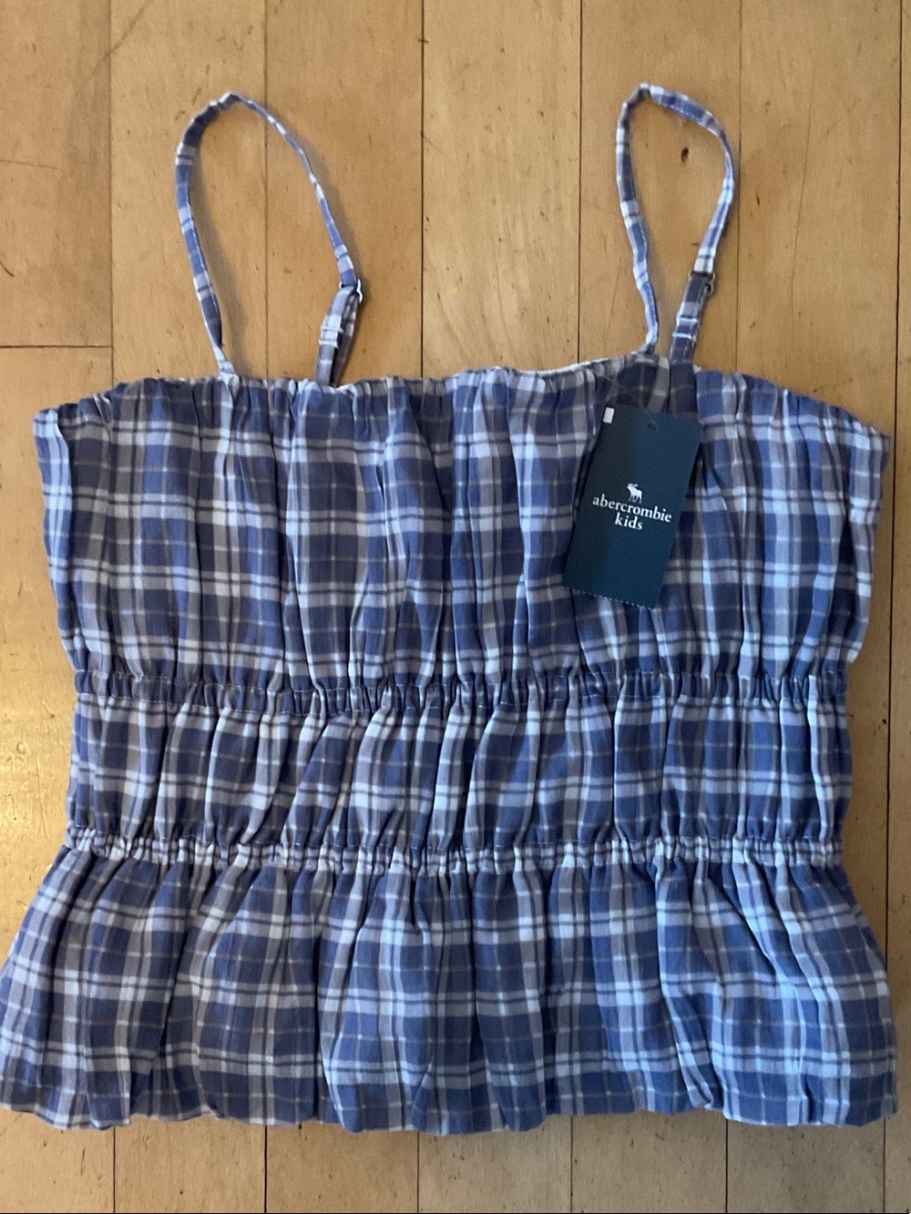 abercrombie kids Blue Plaid Smocked One-Piece Tank